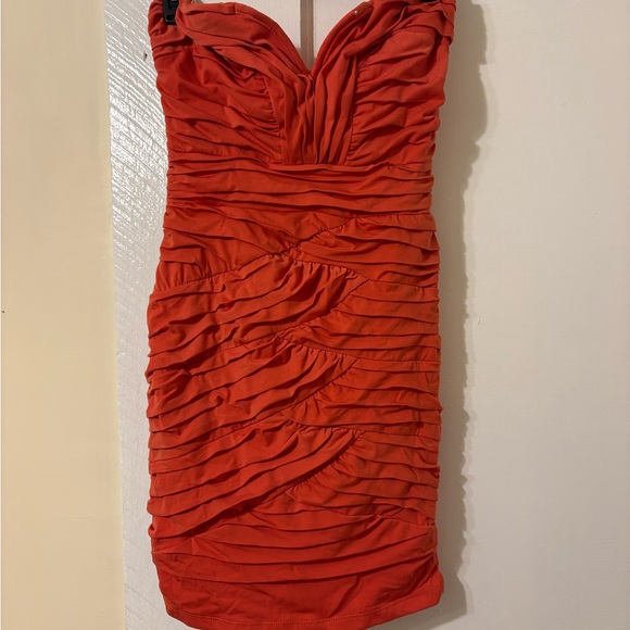 Dresses & Skirts - Ruched Strapless Orange Party Dress